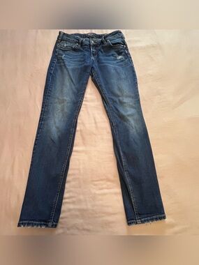 Silver Jeans Women's Faded & Distressed AIKO Mid Skinny Blue Jeans